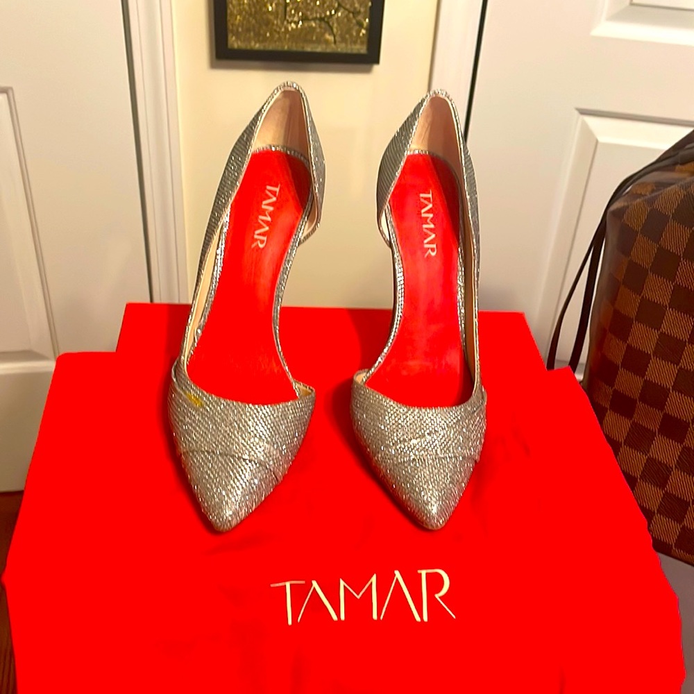 Pre-Owned Silver Glitter D’Orsay Pump